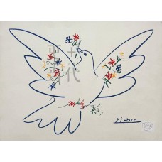 毕加索《衔着花枝的鸽⼦》